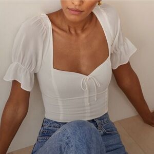 Reformation White Ruffle Sleeve Blouse